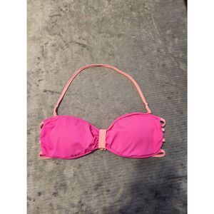 Victoria's Secret Pink Swim Strappy Bandeau Strapless Halter Bikini Top S Pink